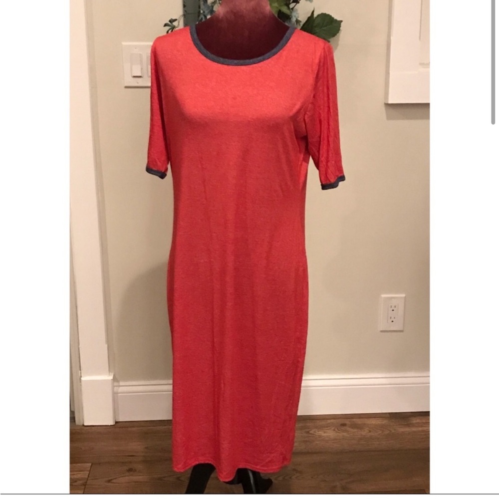 Lularoe Red Heather Julia with Navy Trim